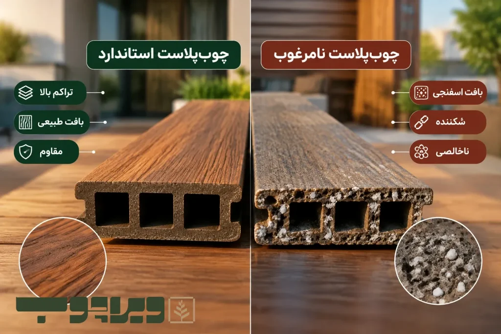 مقایسه کیفیت پروفیل چوب پلاست مرغوب و ضایعاتی